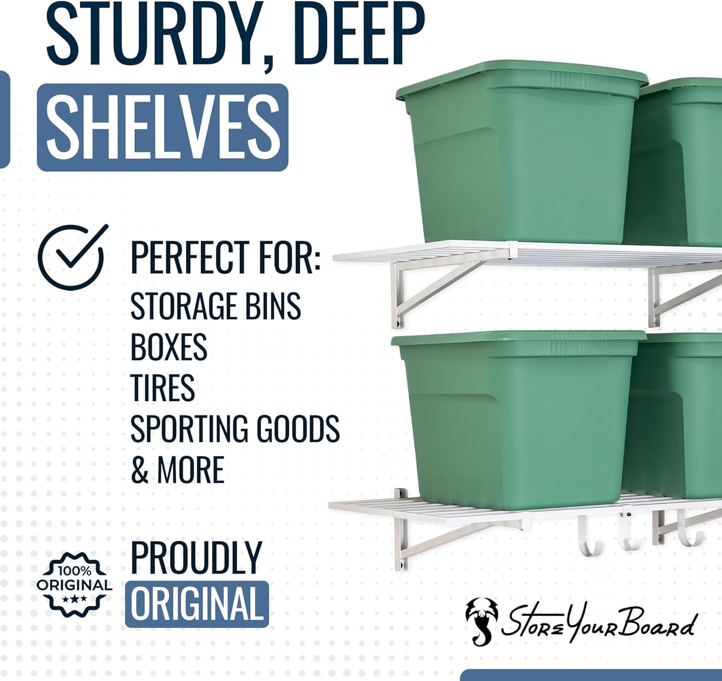 StoreYourBoard 2-Pack Heavy Duty Wall Shelves – Wall-Mounted Garage Storage Shelving and Organization for Sheds, Closets, or Utility Rooms – Holds 200 lbs, 2ft x 4ft, White