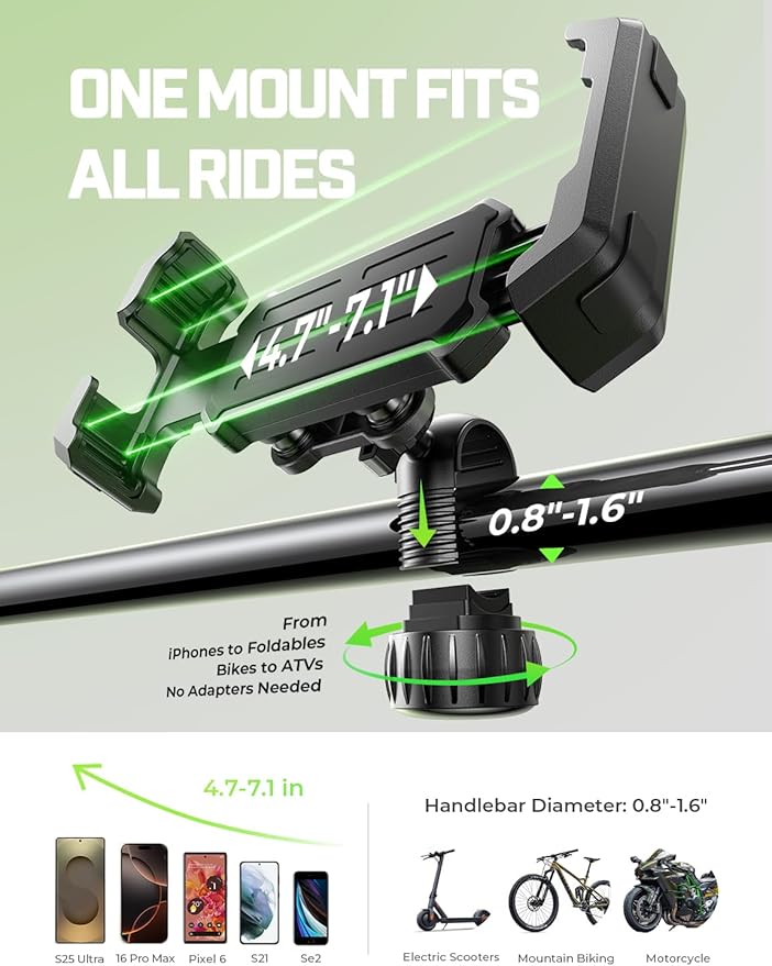 LISEN Bike Phone Holder, [Anti-Vibration] Motorcycle Phone Mount, Bicycle Phone Holder, Handlebar Phone Mount, Scooter Ebike Accessories, Bicycle Accessories, for iPhone Samsung Google Pixel, Black
