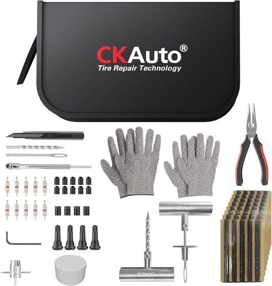 CKAuto Tire Plug Repair Kit, Heavy Duty Car Emergency Tool Kit for Flat Tire Puncture Repair, 80 Pcs Value Pack, Tire Patch Kit fit for Autos, Cars, Motorcycles, Trucks, RVs, etc.