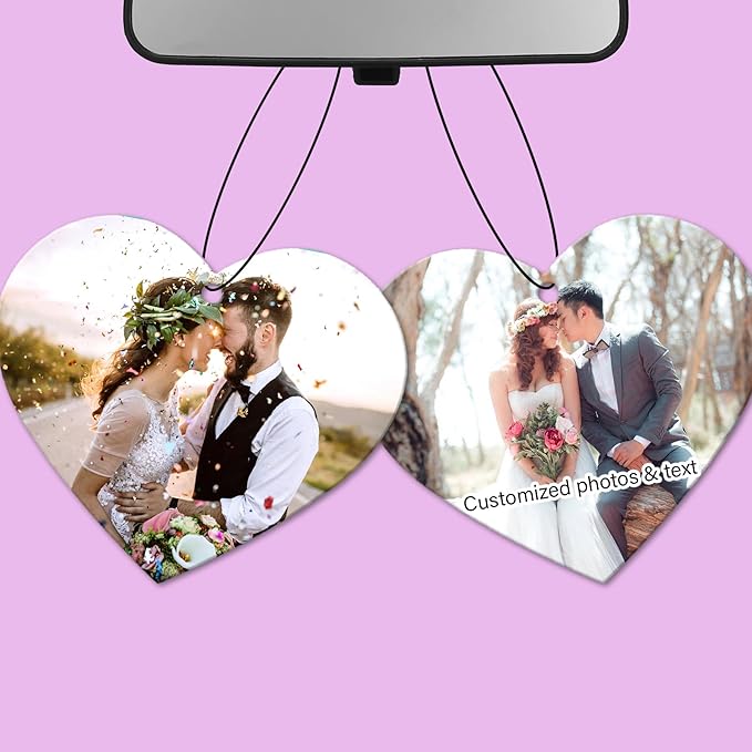 2pcs Personalized Air Freshener with Pictures, Personalized Car Air Freshener with Custom Photo, Custom Double Sided Photo for Car Wardrobe Bathroom Hanging Ornaments (Heart)
