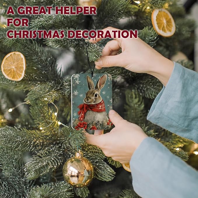 Winter Christmas Bunny Car Air Freshener 3 Pcs, Rustic Winter Holly Berries Rabbit Christmas Air Freshener Hanging Decor for Cars Closet Drawer Books Accessories Gifts