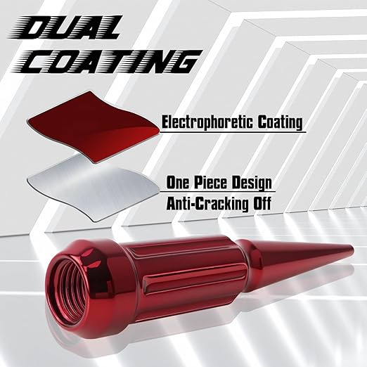9/16-18 Spiked Lug Nuts, 3/4" Hex Closed End Nut with 1 Socket Key, Wheel Spiked Lug Nuts for Dodge Ram 1500 2500 3500, Ford F250 F350, Fit for Aftermarket Wheel (24Pcs,Red)