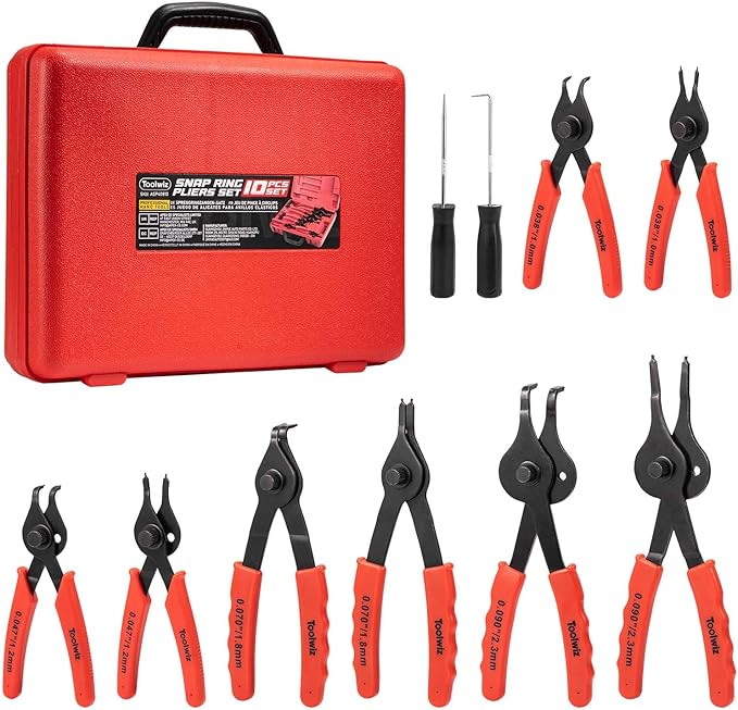 Toolwiz Snap Ring Pliers Set, 10 Pcs Internal & External Retaining Ring Circlip C Clip Pliers, Heavy Duty Bent Straight Automotive Tools, Include Hook, Pick, and Storage Case