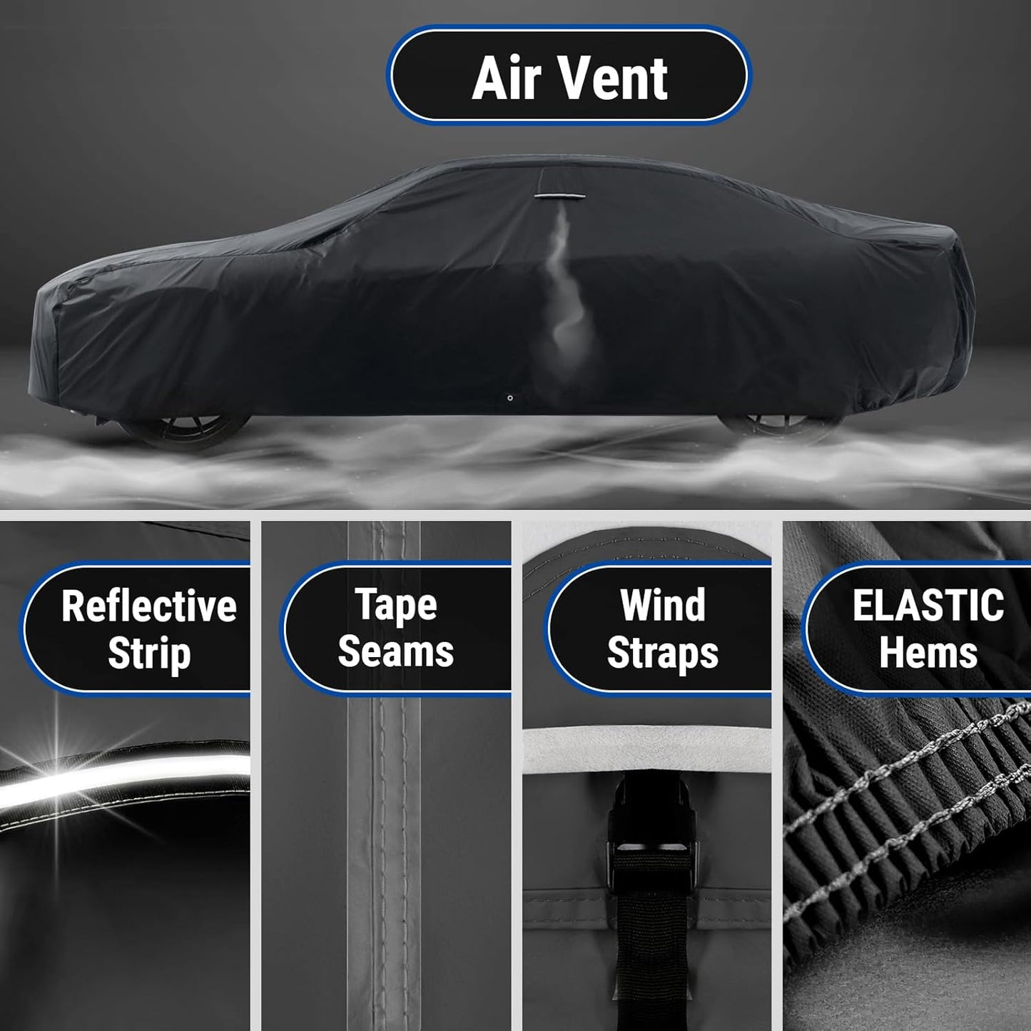 iCarCover Custom Car Cover for Chevy Sprint (1985-1992) Waterproof All Weather Rain Snow UV Sun Protector Full Exterior Indoor Outdoor Car Cover (Stripe - Black/Gray)