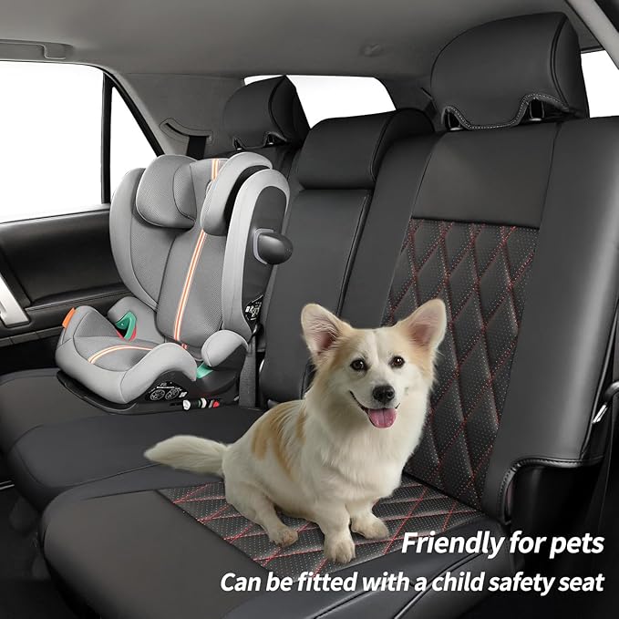 coverdream 4Runner Waterproof Leather Seat Covers Custom Fit for 2010-2024 Toyota 4Runner Seat Covers (7-Seater),Full Coverage,Airbag Compatible Seat Protector(Full Set,Black/Red)