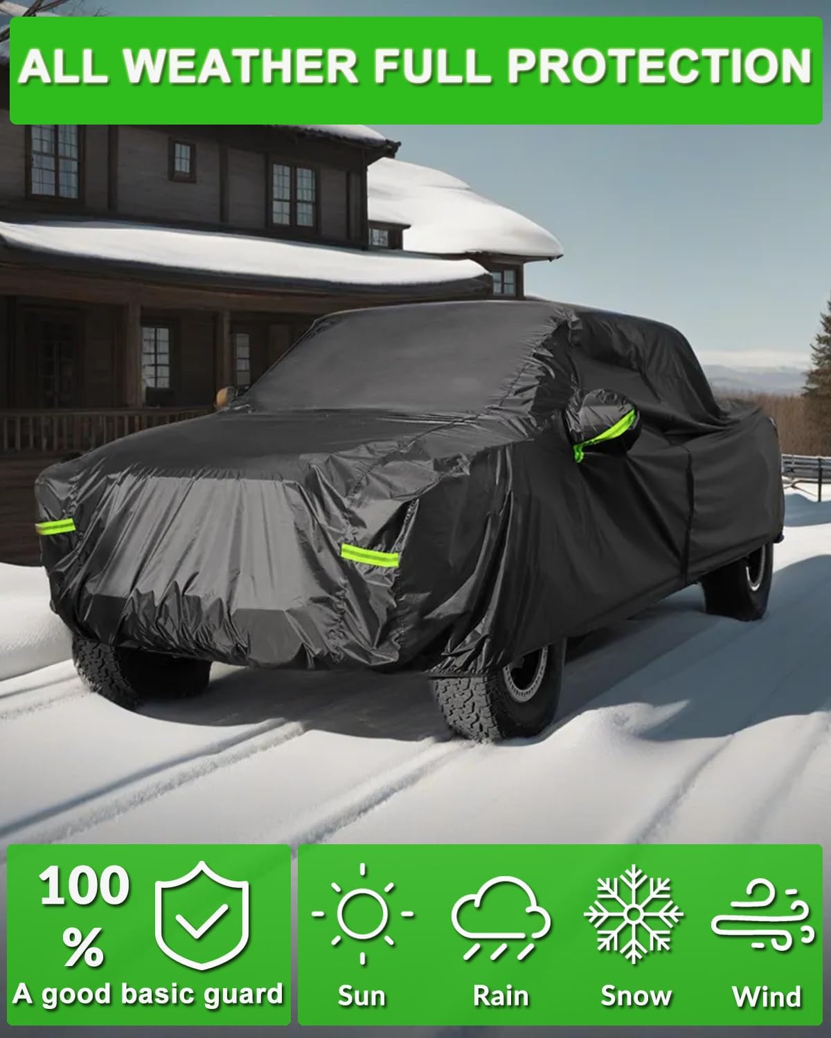 Pickup Truck Cover Waterproof All Weather, Outdoor Indoor Truck Protection Cover for Ford f150 / Chevy Silverado/Dodge Ram 1500, Truck Tarp Cover Black(Length Up to 210 inch)