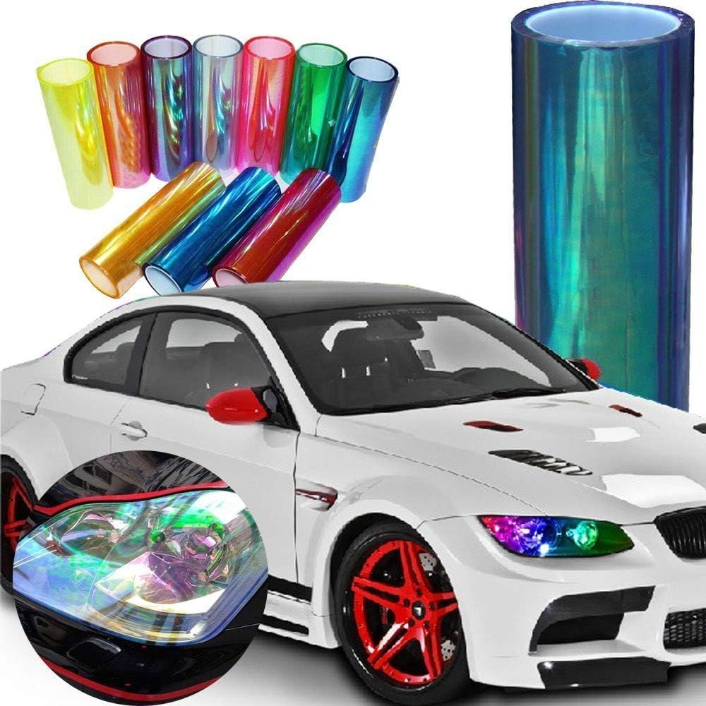 LED LIGHT 12 by 48 inches Self Adhesive Shiny Chameleon Headlights Tail Lights Fog Lights Films,Film Sheet Sticker,Tint Vinyl Film with Gift Knife and Hand Tool (Dark Blue)