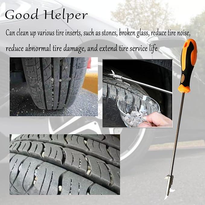 Automotive Tire Stone Cleaning Hook Multifunctional Portable Tire Stone Removal Tool Stainless Steel Car Tyre Protector Repair Tool Wheel Cleaning Tool with Screwdriver