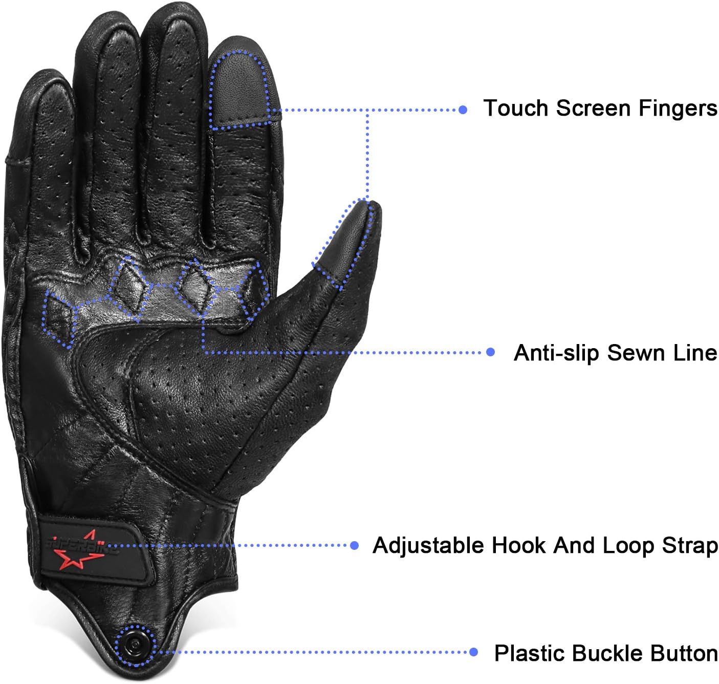 Superbike Full Finger Goat Skin Leather Touch Screen Motorcycle Gloves Men S,M,L,XL,XXL (Perforated, S)
