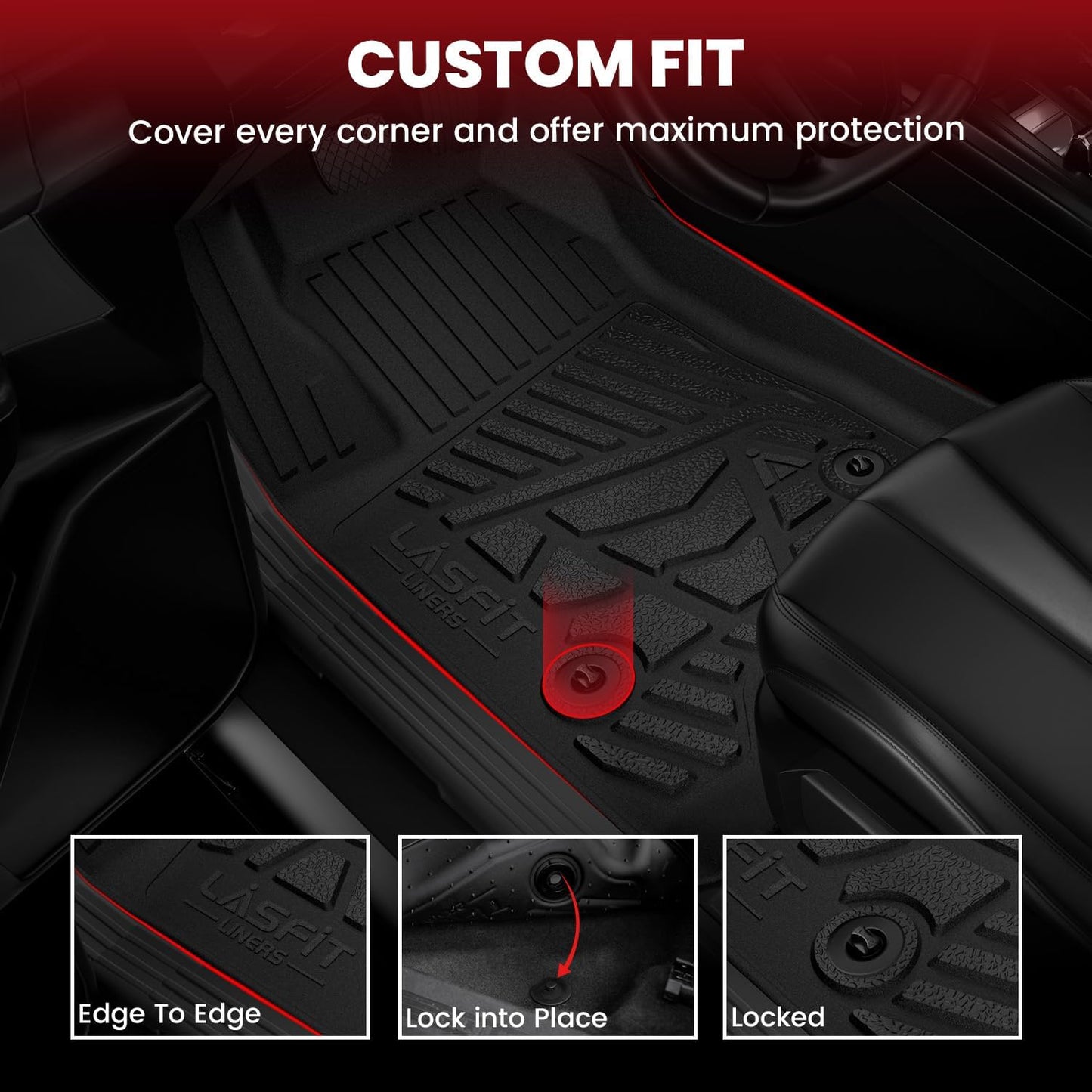 LASFIT Floor Mats 2007-2013 for Chevy Silverado/GMC Sierra 1500, 2008-2014 2500 HD 3500 HD, Gasoline only, Crew Cab, 1st Row Bucket Seat, All Weather TPE Custom Fit Car Floor Liners, 1st and 2nd Row