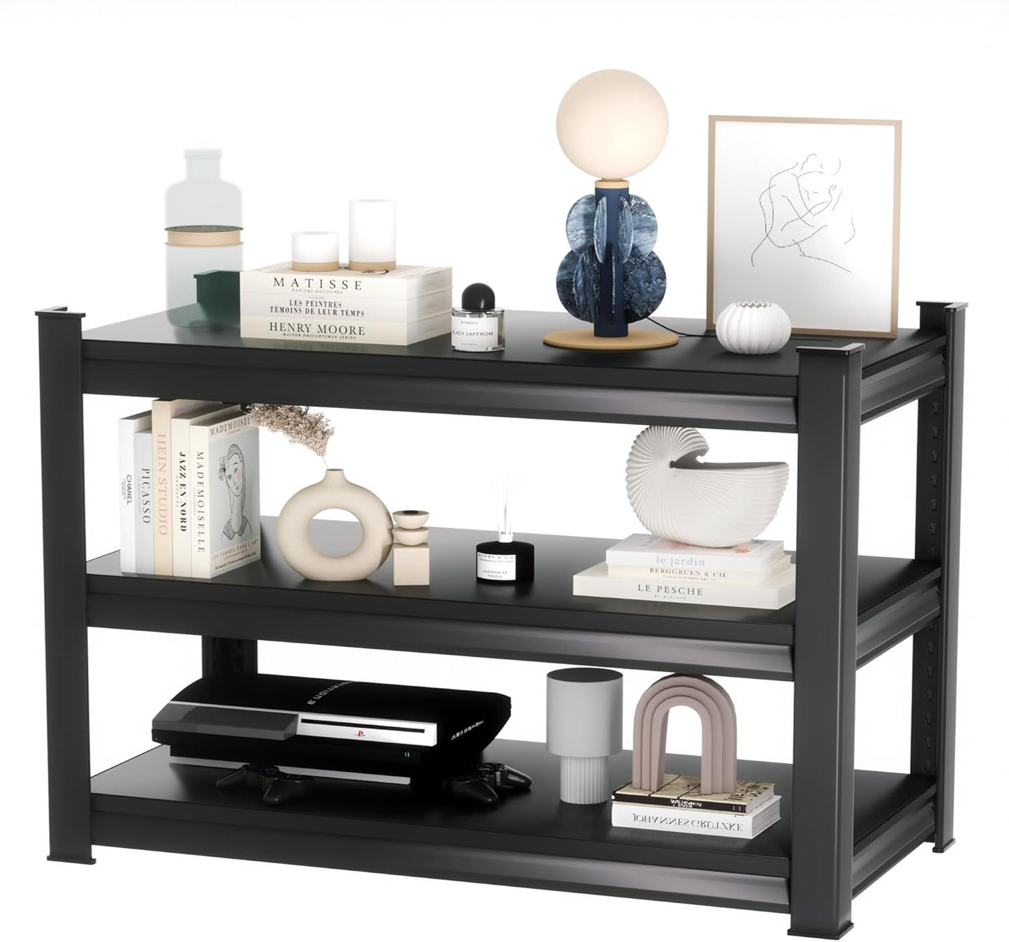 1350LBS Garage Storage Shelves Heavy Duty, 40" W x 16" D x 36" H,3-Tier Garage Shelving Heavy Duty, Industrial Metal Shelving Units for Basement,Fish Tank,Black