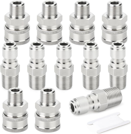 TAISHER 12PCS 304 Stainless Steel Pressure Washer Adapter Kit, Quick Connect Fittings，3/8" Male