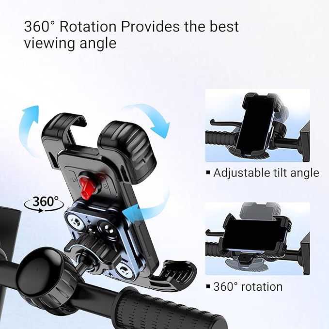 ADDMOTOR Motorcycle Phone Holder, Bike Handlebar Phone Mount, Quick Install Electric Bike Motorcycle Accessories, Anti-Shake Phone Clip for iPhone 16/15/14/13 Pro Max, 4.7-6.8" Phones, Sliver