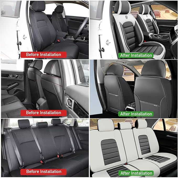 Car Seat Covers Fit for Toyota Highlander 2000-2025 | 7 Seat Car Seat Cover | No-Slip Waterproof Breathable Faux Leather Automotive Seat Covers Auto Interior Covers White Gray,Full Set