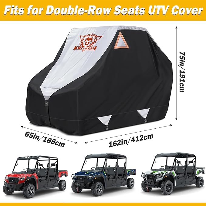 XYZCTEM UTV Cover,Outdoor Waterproof All-Weather Protection UTV Cover Compatible with Polaris RZR Can-Am Yamaha Honda Kawasaki Suzuki,and More.with Upgraded Windproof Straps,Vent(Silver,4-6 Seater)