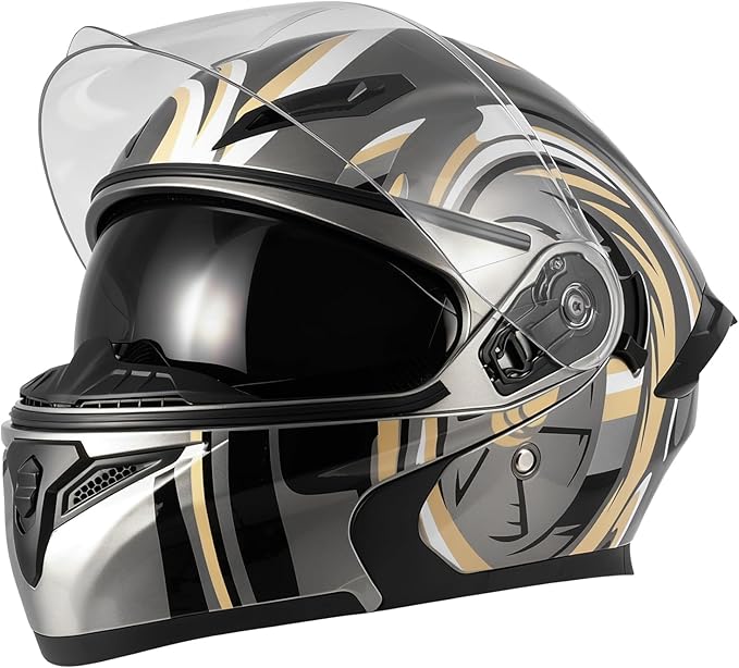 Spark Adult Flip-Up Motorcycle Helmets - DOT Certified Full Face Helmet with Dual Visor & Quick-Release Buckle, Lightweight ABS for Commuting and Touring
