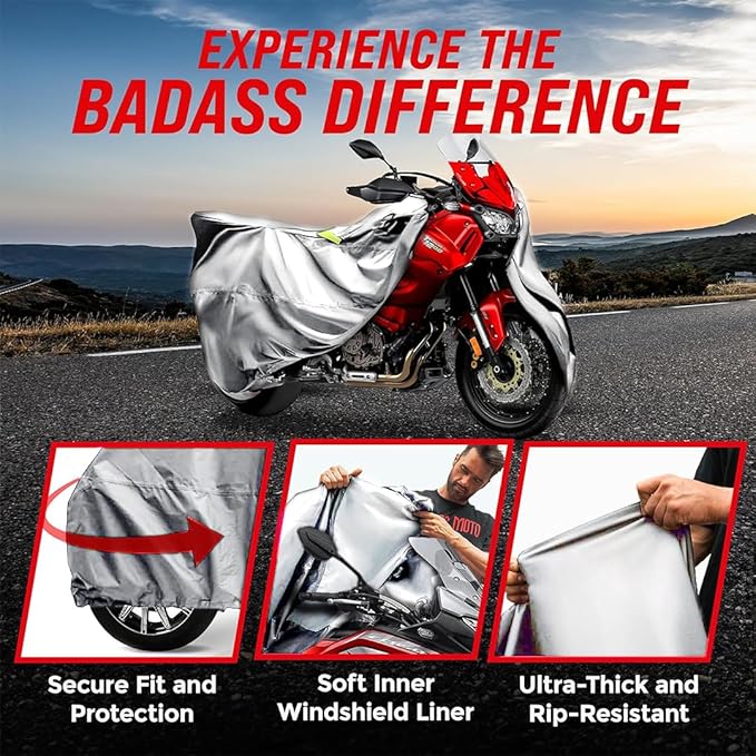 Badass Moto Ultimate Large Adventure Motorcycle Cover Waterproof Outdoor Adjusts to Top Case Motorcycle Sun Cover For Honda Africa, V-Strom 1050 ADV, Fits BMW R 1250 GS, KTM 1290 Super, HD Pan America