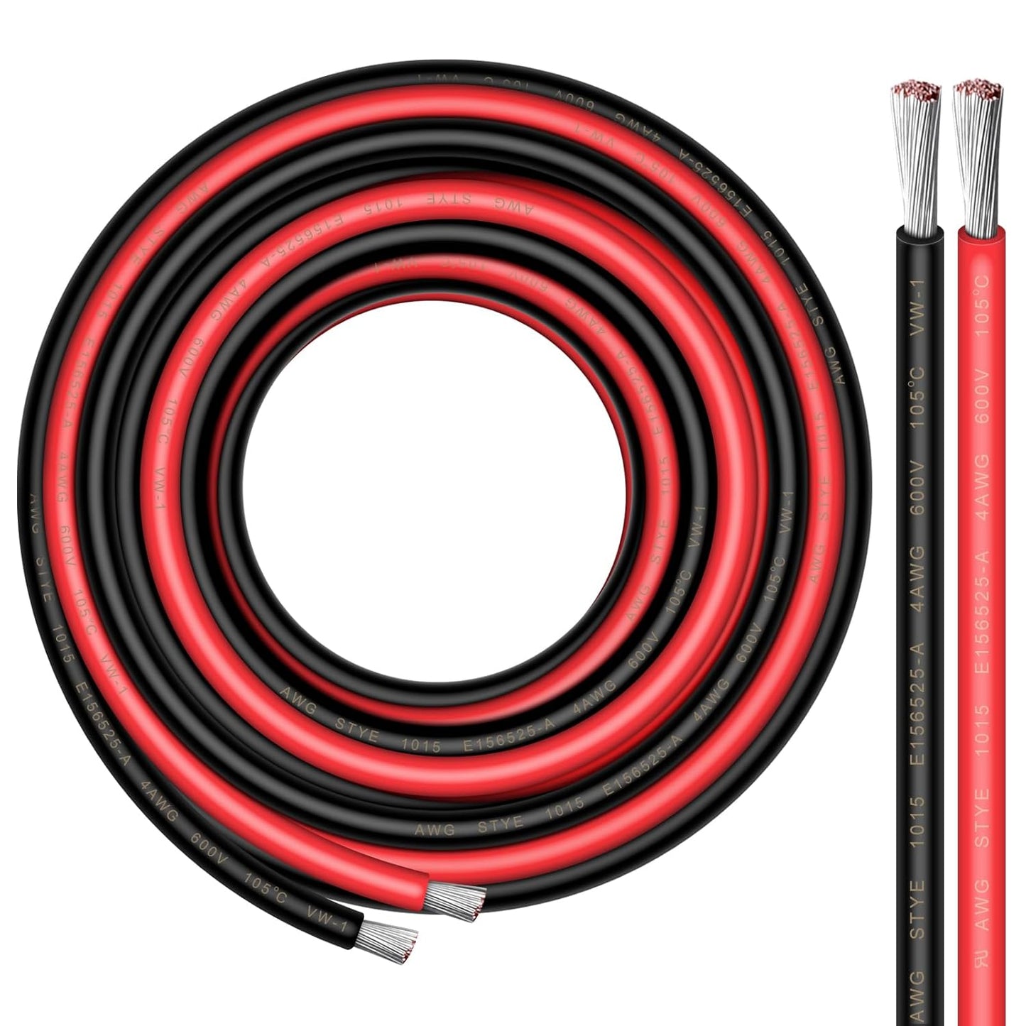 4 Gauge Wire - iGreely 30 FT Red & 30 FT Black 4 Gauge Tinned Copper Electrical Wire Cable for Car Audio Automotive Trailer Marine Harness Wiring 4AWG 30Ft