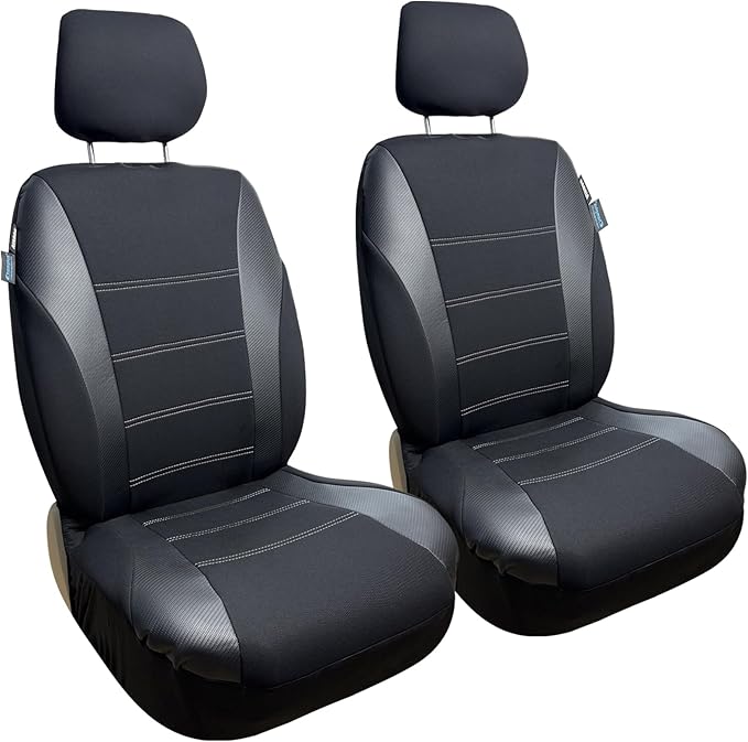 Champlus Car Seat Covers, Carbon Fibre and Durable Breathable Mesh 2 Front Bucket Seat Covers, Universal Fit Automotive Sedan Cars, SUVs, Trucks, Mini Vans, Airbag Compatible, Easy to Install