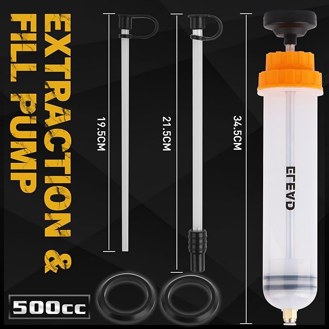ELEAD 500cc Oil Fluid Extractor Pump, Multi-Purpose Oil Syringe, Fluid Syringe Extractor, Car Vacuum Fuel Transfer, Automotive Oil Syringe(17.6 Oz./0.45 Qt./500 CC)
