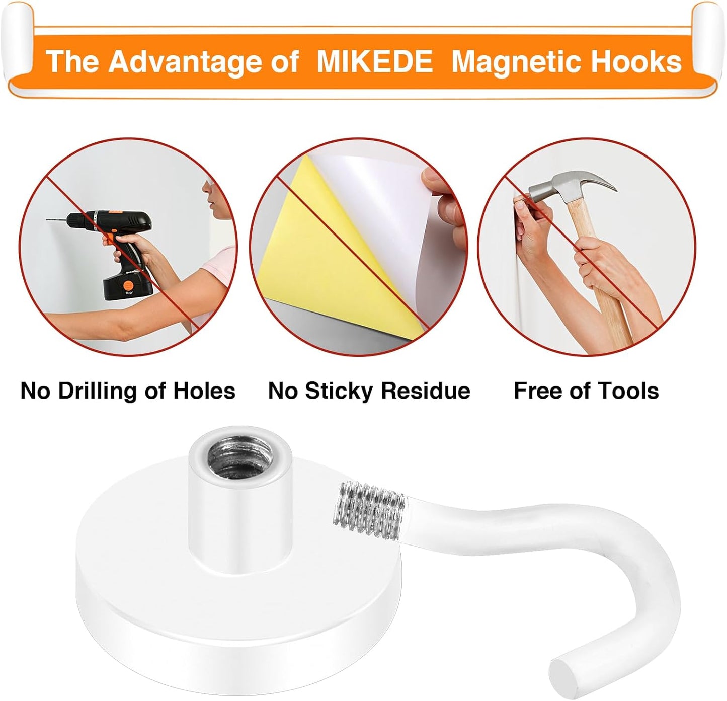 MIKEDE Magnetic Hooks, 40LB+ Heavy Duty Magnet Hooks for Cruise Cabins, Super Neodymium Hanging Hooks White Strong Magnets with Hook for Fridge, Magnetic Hanger for Grill, Toolbox - Pack of 4