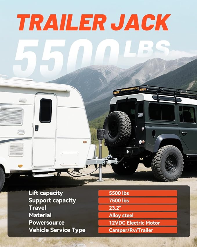 5500-7500lbs Electric Trailer Jack, 7-Way Connector, 23.2" Vertical Travel, 12V DC,for RV Trailer, Camper