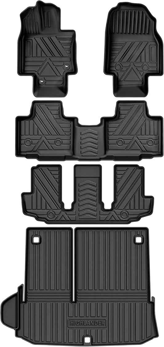 AUTOSAVER88 Floor Mats & Cargo Liner Fit for Toyota Highlander 7 Seats W/O Subwoofer 2025-2020, All Weather Floor Liners 3 Row Trunk Mat with Backrest Mat Car Mats Full Set Accessories, Black
