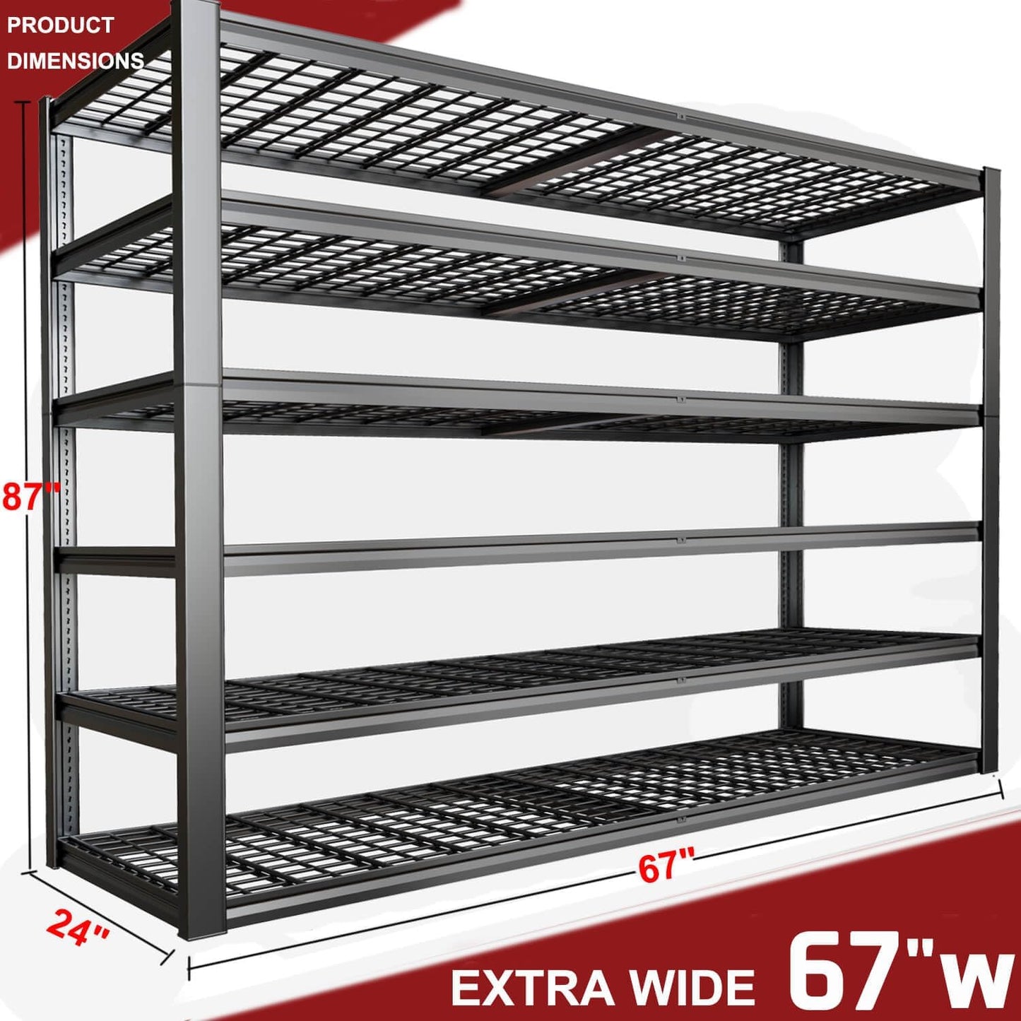 67" W Garage Shelving Heavy Duty, Adjustable 6 Tier Metal Shelves, Commercial Metal Shelf Rack, Industrial Shelving, 2 Pack