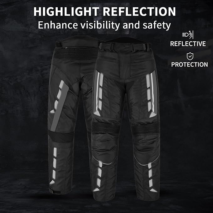 Men’s Waterproof Motorcycle Trousers – 600D Cordura Biker Pants with CE Armour, Thermal Lining & Reflective Panels