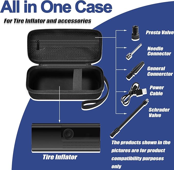 Lumus&Solem Storage Case Compatible with Portable Air Pump, 120 PSI Air Compressor, Car Tire Inflator Storage Bag for USB Cable, Air House, Connector and Accessories (Box Only)-Black