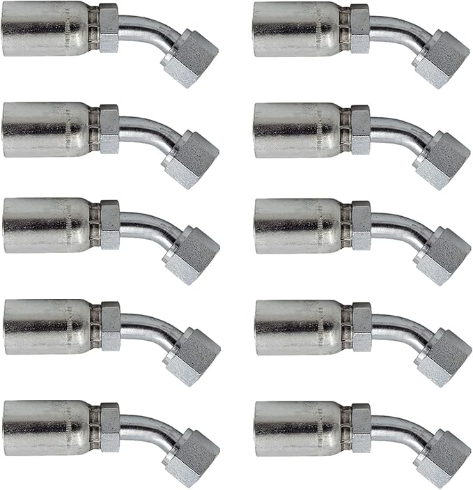 1/4" Hose x 3/8" JIC Female Swivel 45 Degree Hydraulic Hose End Crimp Fitting | FJX45-04-06 (10-PACK)