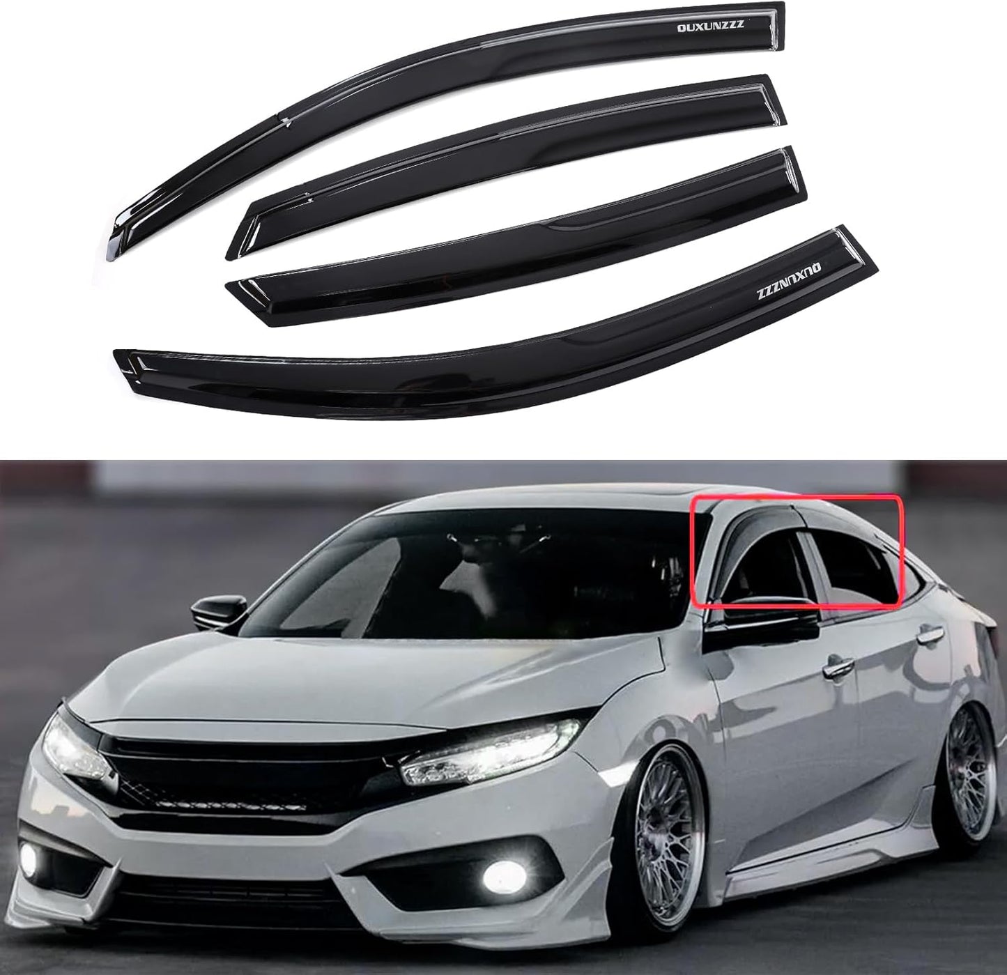 Rain Guards Side Window Visor Vent Outside Mount, 4PCS Fits for Honda Civic 4 Door Sedan 2016 2017 2018 2019 2020 2021 Model Only