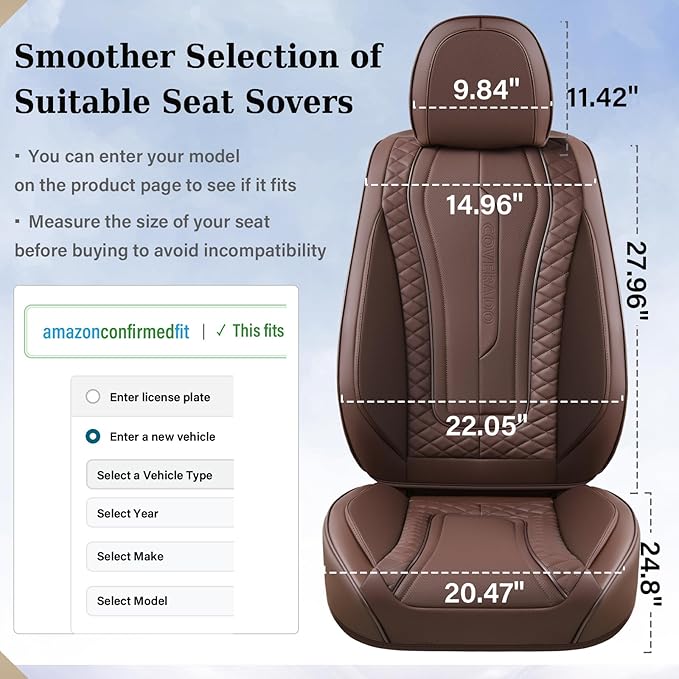 Coverado Car Seat Covers Full Set, Front Seat Cover and Back Seat Covers for Cars, Faux Leather Waterproof Seat Covers, Car Seat Protectors, Automotive Seat Covers Universal for Most Vehicles Coffee