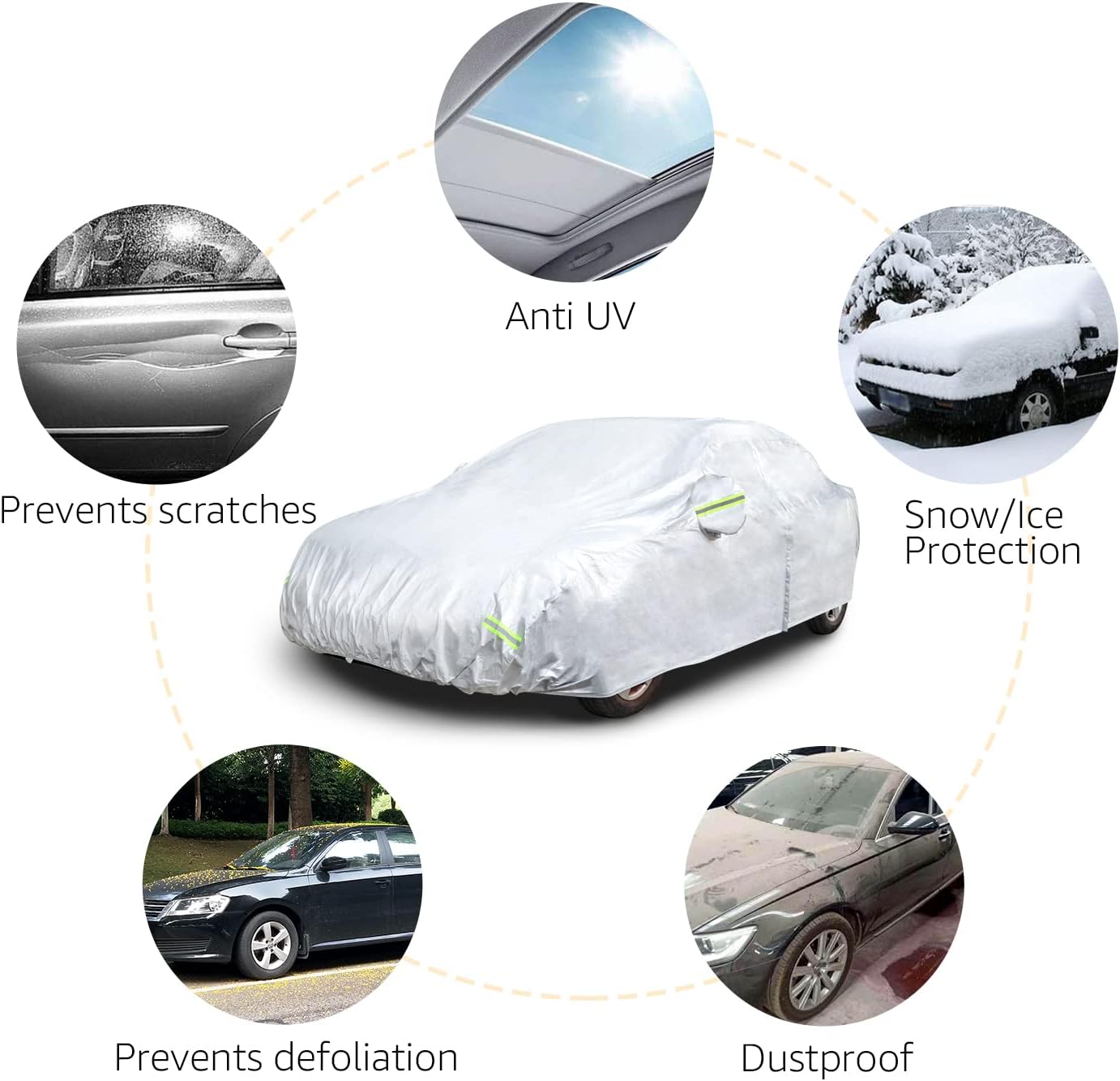 Amazon Basics Silver Weatherproof Car Cover - 150D Oxford, Sedans up to 200"