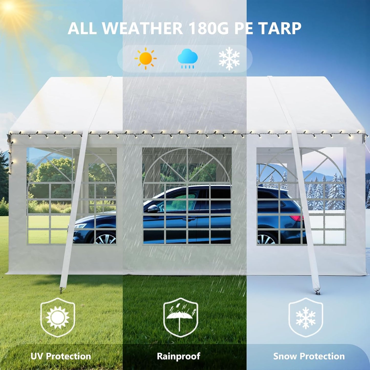 Carports 10X30 Heavy Duty,Car Ports with 180G Removable Side Walls,Carport Canopy,Portable Car Port Garage,Car Shelter All Weather,White