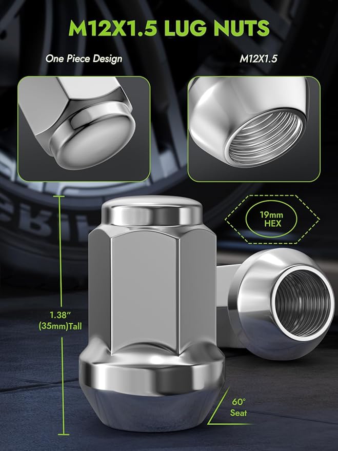 M12x1.5 16PCS ATV Lug Nuts - Replacement for Polaris Ranger XP 900/1000, General 1000, RZR S 900, XP 1000, Pioneer 500, 700, 1000 Aftermarket Wheel Lug Nuts Chrome Closed End