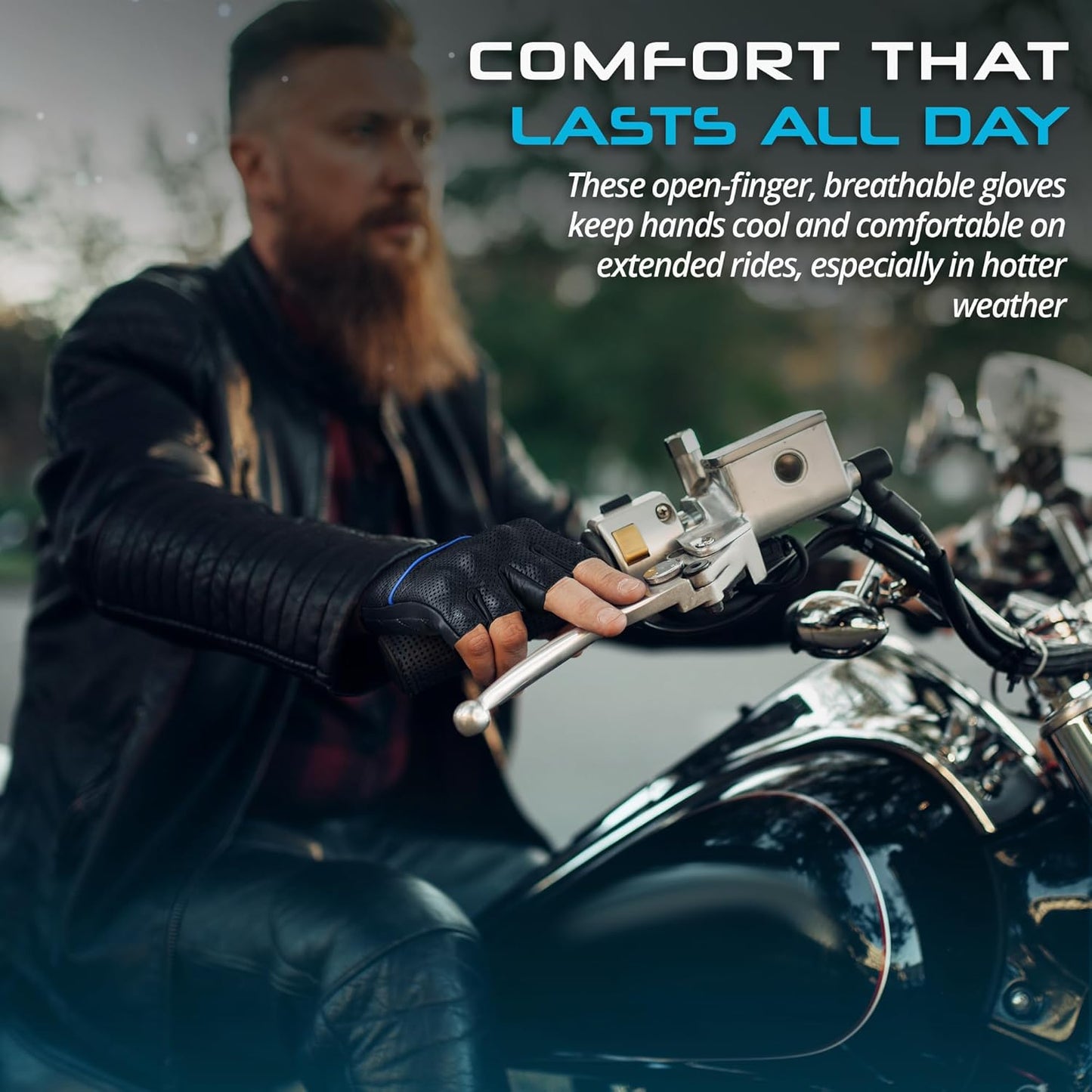 aasportx Motorcycle Gloves - Men's Leather Motorbike Gloves with Touchscreen Function - Non-Slip Pads for Men & Women