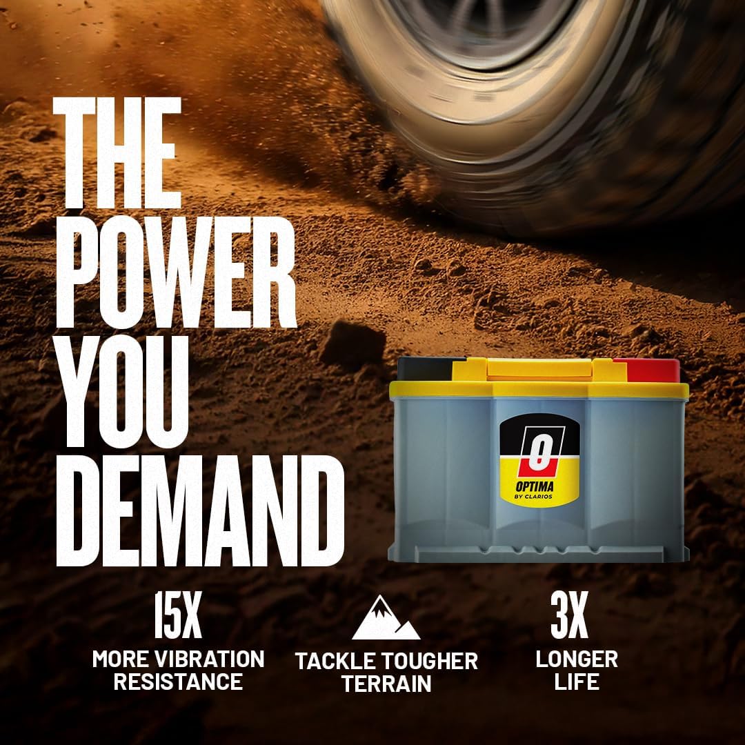 OPTIMA Batteries High Performance DH6 YellowTop Dual Purpose Sealed AGM Car, Truck and SUV Battery, 800 CCA, Maintenance Free, Versitile Mounting, BCI Group Size 48