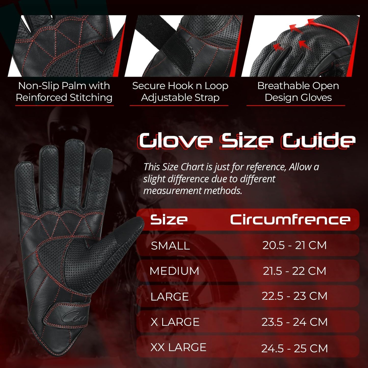aasportx Motorcycle Gloves - Men's Leather Motorbike Gloves with Touchscreen Function - Non-Slip Pads for Men & Women