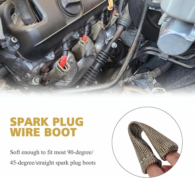 8Pcs 2500° Degree Spark Plug Wire Boots Heat Shield Protector Sleeve Cover Compatible with SBC BBC 350 454,6 Inch,Titanium (Titanium)