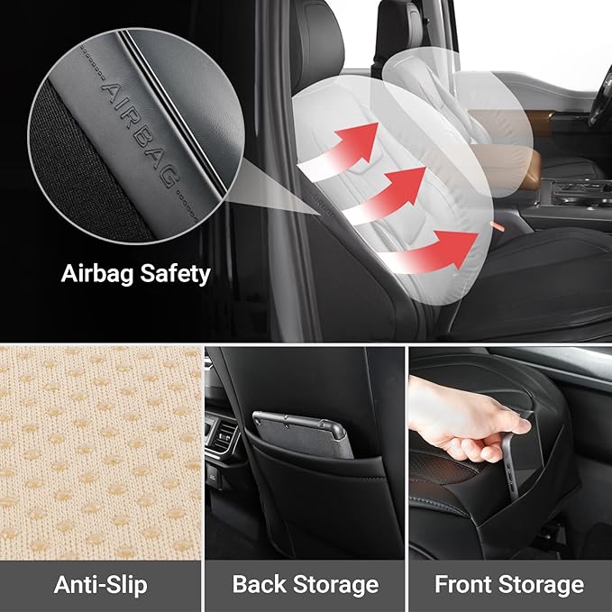 Coverland Custom Fit Car Seat Covers for Truck Compatible with [1988-1998 GMC Sierra 1500 Regular Cab] Premium Waterproof Non-Slip Interior Seat Protector [Front Black - Size Chart A108]