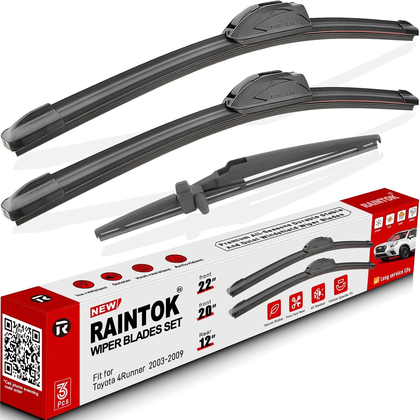 Windshield Wiper Blades Replacement for Toyota 4Runner 2003 2004 2005 2006 2007 2008 2009 Original Factory Quality Front Rear Wipers Blade Set for My Car - 22" 20" 12" (Pack of 3)