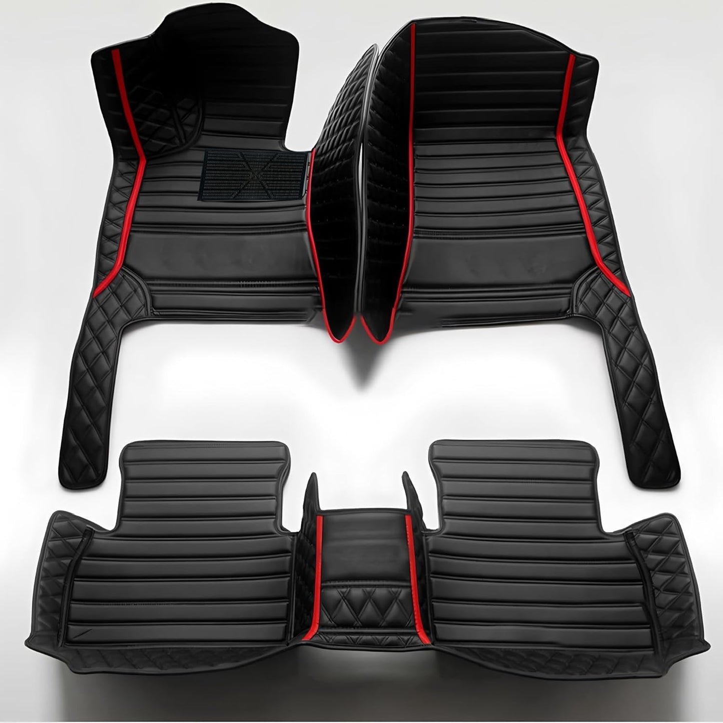 Custom Personalized Floor Mats for Cars，Luxury Full Coverage All Car Floor Mats，Anti-Slip Leather Car Mat Set ，Custom Floor Mats for 99% of Cars, Trucks & SUVs. (Black Dual Color and red)