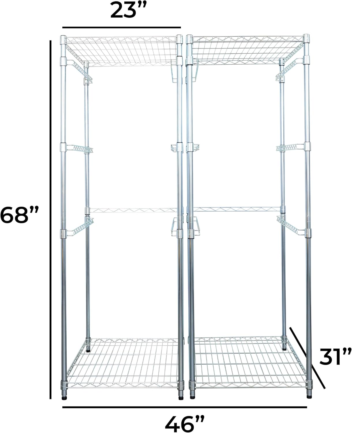 SafeRacks 2 Pack 5-Tier Steel Tote Rack - Maximize Space, Declutter, Organization, NSF Certified, Bin Storage for Garage, Pantry, Kitchen, Workspace, 5 Shelves, 31″ x 23″ x 68″, Zinc