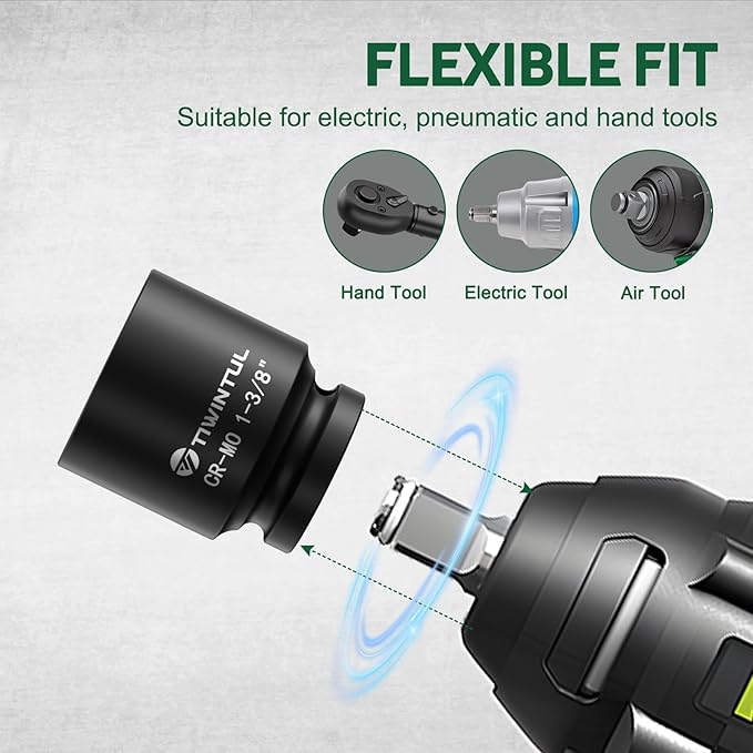 3/4 Inch Drive Impact Socket Set, 6-Point Design, CR-MO Steel, 30 PCS Large Impact Socket Set, SAE (11/16” to 2”) and Metric (17mm to 60mm), Rugged Construction, Heavy Duty Impact Sockets