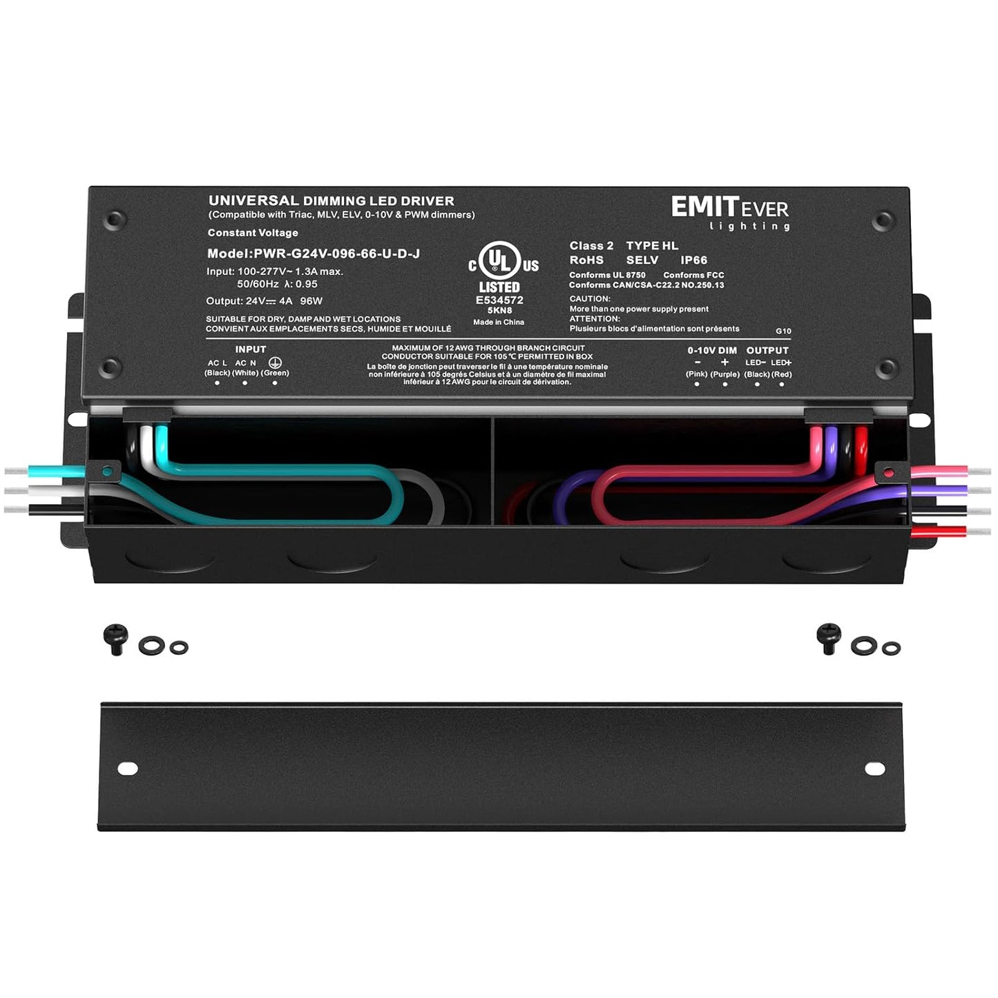 EMITEVER 96W Dimmable LED Driver,24V Dimmable Power Supply,AC to DC Transformer for LED Light,5-in-1 Dimming: ELV/MLV/TRIAC/ 0-10V/ 1-10V/10V PWM/Potentiometer,Waterproof IP67 and UL Listed,Class 2