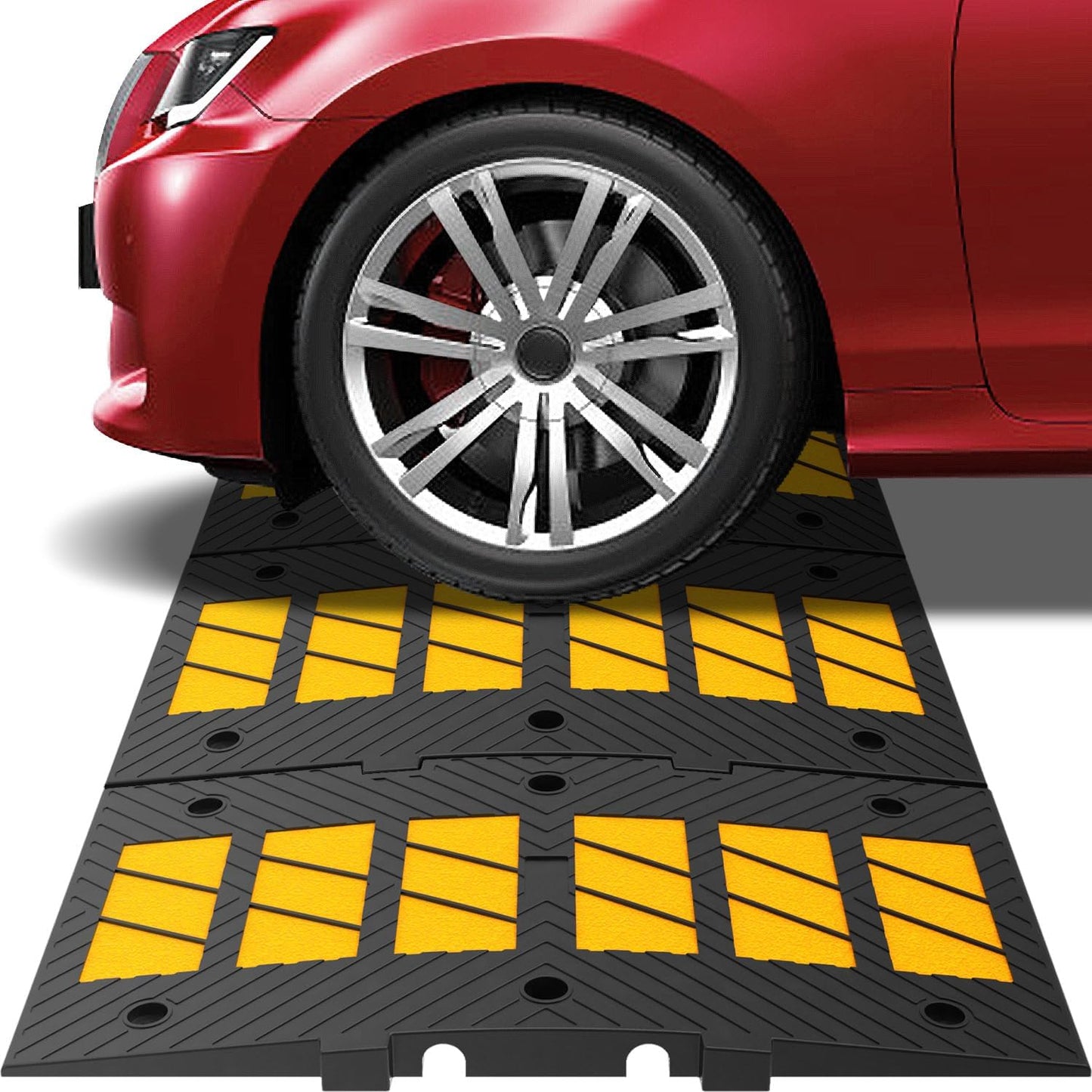 35" inch Width Speed Humps Rubber Speed Bumps for Saftey Combinable High Visibility Durable Ramps, Garage Speed Bump for Asphalt Concrete Gravel Driveway (Middle Part 1 Pack)