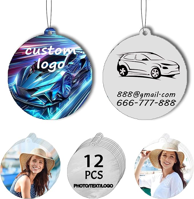12/24/48/72/96Pcs Custom Logo Air Fresheners, Wholesale Custom Double-Sided Car Air Fresheners with Photo Text Logo, Drift Car Air Fresheners Car Charms for Rear View Mirror (12 Round)