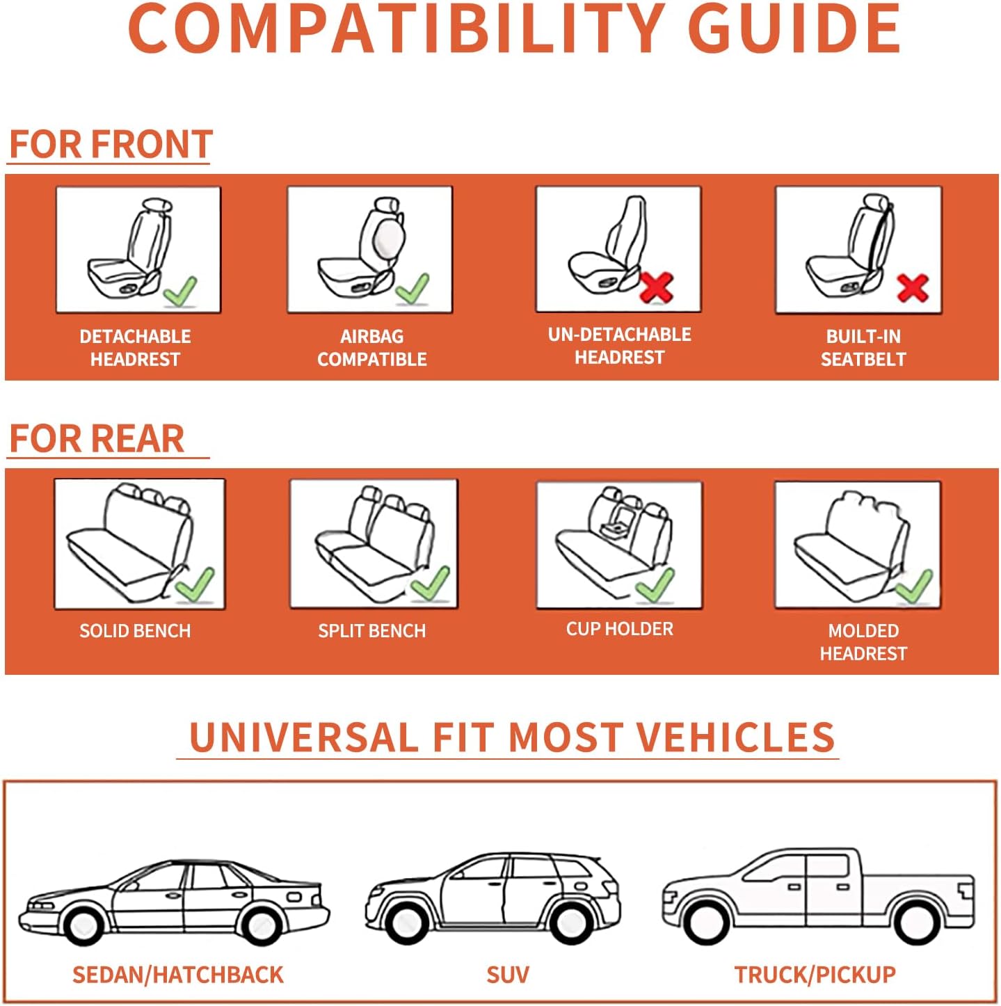 Car Seat Covers Full Set, Leather Seat Covers for Cars, Car Seat Protector Waterproof, Non-Slip Car Interior Covers Fit for Most Cars, SUV, Vans, Trucks,5Seaters,Full Set,Brown