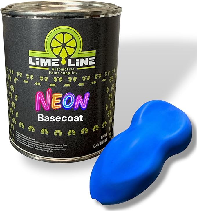 LiME LiNE Automotive Neon Basecoat Paint - Custom Paint for Cars, Trucks and Motorcycles Mix 1:1 with Urethane Reducer (Neon Blue, 1 Pint)